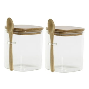 Disparo - Set 2 Frasco Contenedor 900Ml 10Cm Cuadrado Cuchara Bambú