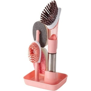 Veat00L - Cepillo Dispensador De Jabón Para Cocina Con Soporte Y 3 Cabezales - Ideal Para Ollas, Sartenes, Platos Y Limpieza De Baños