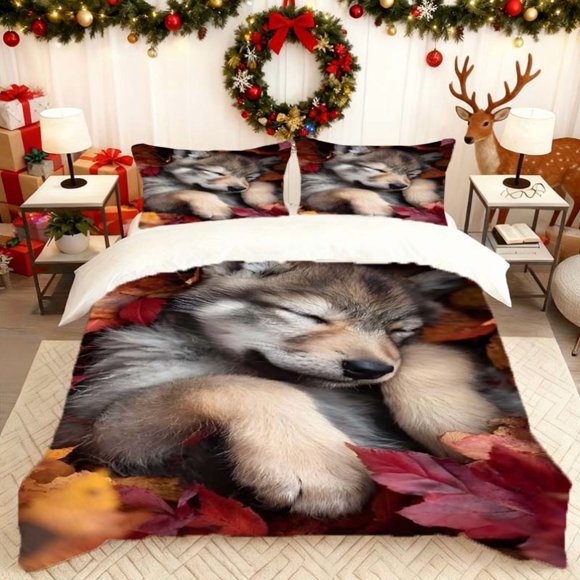 Featuring a Little Wolf for Sleep Includes a Printed Duvet Cover Set with a Theme Consisting of 1 Duvet Cover And 2 Pillowcases Made of 100% Polyester It Is Dur