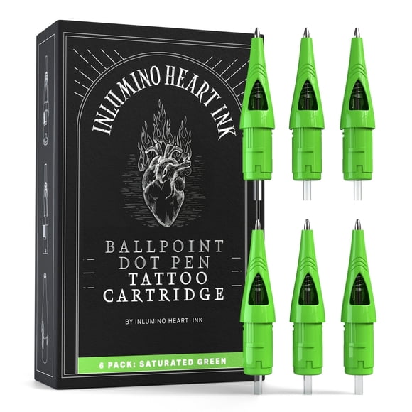 Cartuchos para pluma de tatuaje Inlumino Heart Ink, verde saturado, 6 piezas