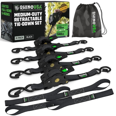 Correas Retráctiles Rhino Usa, 1 Cm X 3 M, 550 Kg, Paquete De 4