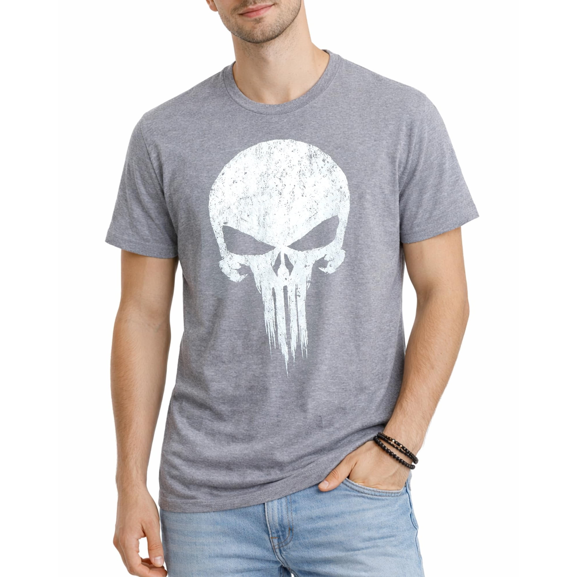 Remera Gráfica Marvel Para Hombre The Punisher Gris Jaspeado Talla Grande