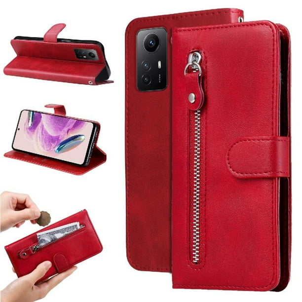 Funda con Cremallera para Xiaomi Redmi Note 12s 4G, Carcasa Cartera de Cuero PU con Soporte y Tarjetero