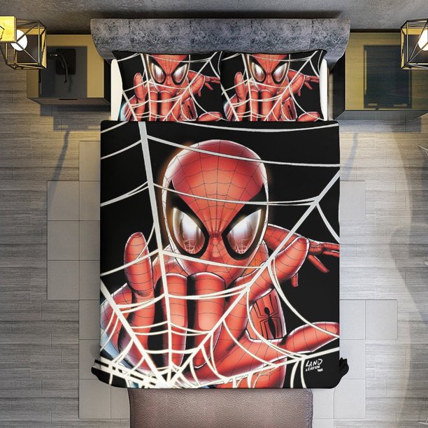 Comics - Spider-Man 3 Piece Sets Full/Queen Size - Reversible Microfiber Quilts with 2 Shams Soft Lightweight Bedspread Coverlet Comforter for All Season Bed Sheets