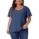 thumbnail image 1 of Agnes Orinda Blusa de Chifón de Verano con Cuello en V, Hombro Fruncido y Mangas con Volantes para Mujer de Talla Grande 4X Azul Oscuro, 1 of 6