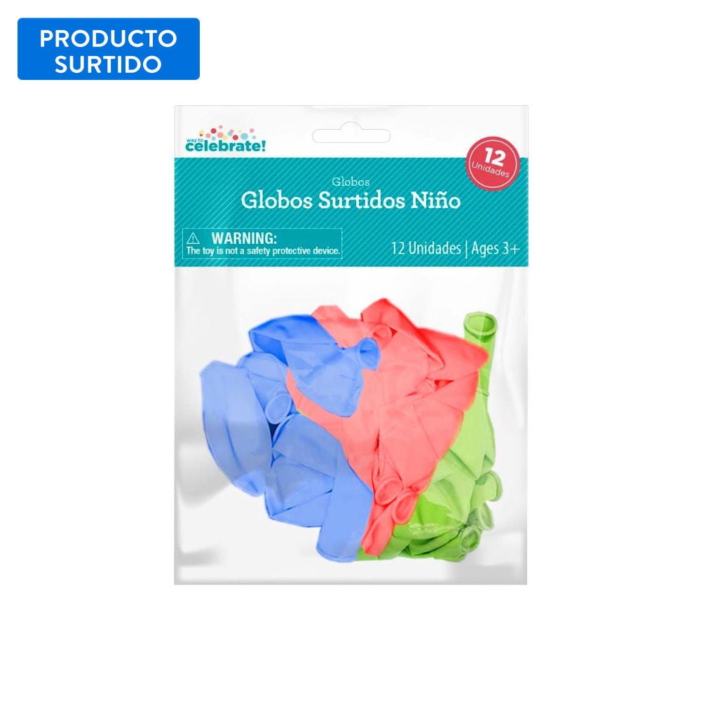 Set 12 Globos Surtidos Niño (rojo-azul-verde) Way To Celebrate