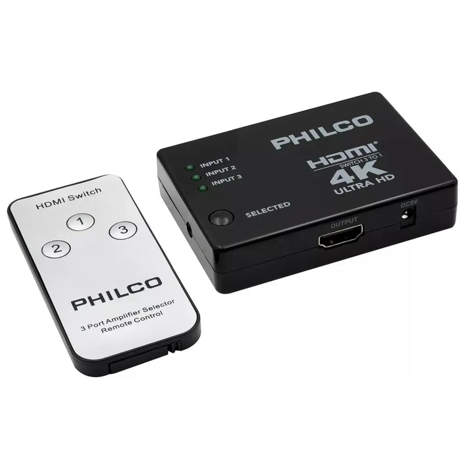 Philco - Adaptador Switch Hdmi 3x1 4k Uhd Negro Mp4109