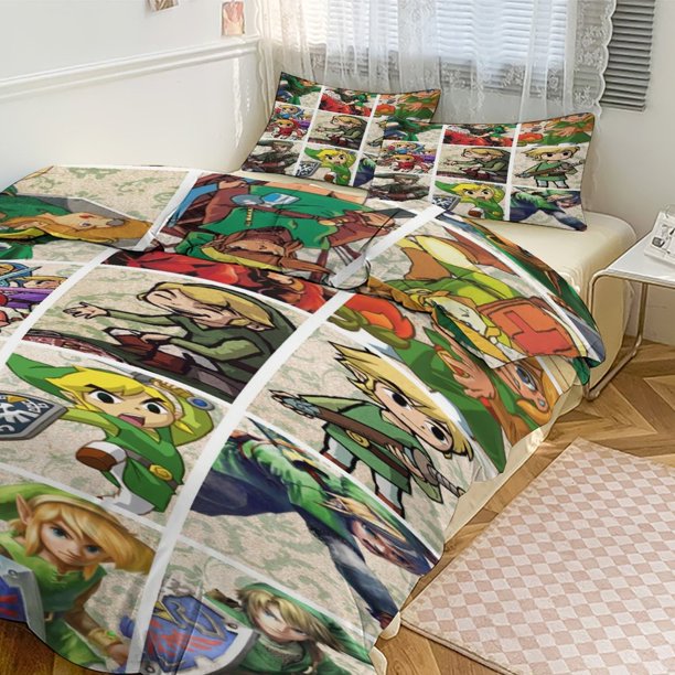 The Legend of Zelda Print Bedding Set Pattern Duvet Cove Set 3 Pieces 1 Quilt Cover And 2 Pillowcases for Women Men Teens