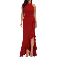 Vestido Woosea Para Mujer, Cuello Alto, Con Aberturas, Estilo Sirena, Rojo
