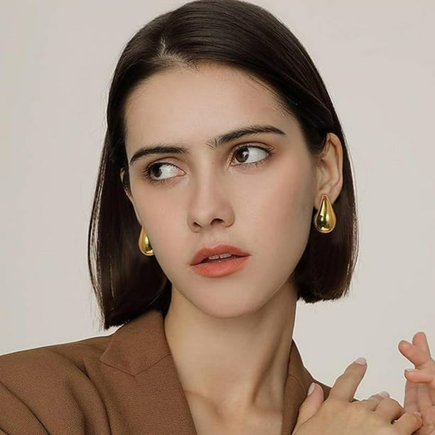 Aretes De Lágrima Para Mujer, Aretes De Aro De Oro Grueso, Aros