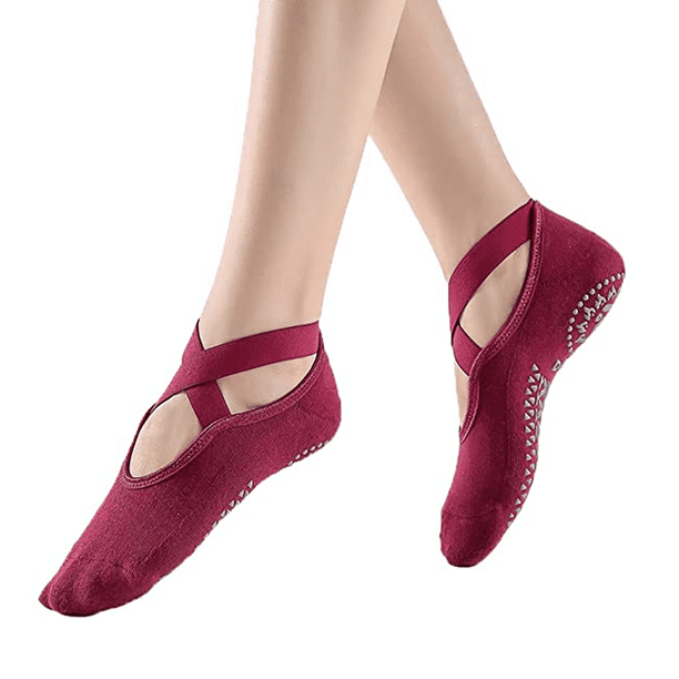 Calcetines de yoga gruesos profesionales para mujer con agarres y correas antideslizantes, ideales para pilates, ballet, danza y entrenamiento descalzo.