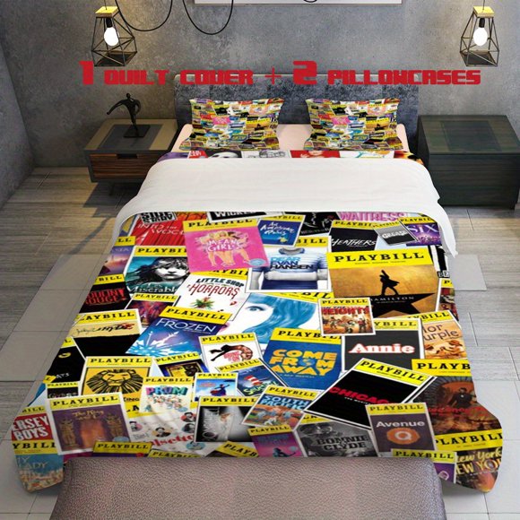 3pcs Broadway Stage Play Themed Printed Three Piece Bedding Set Soft Quilt Cover And Two Pillowcases