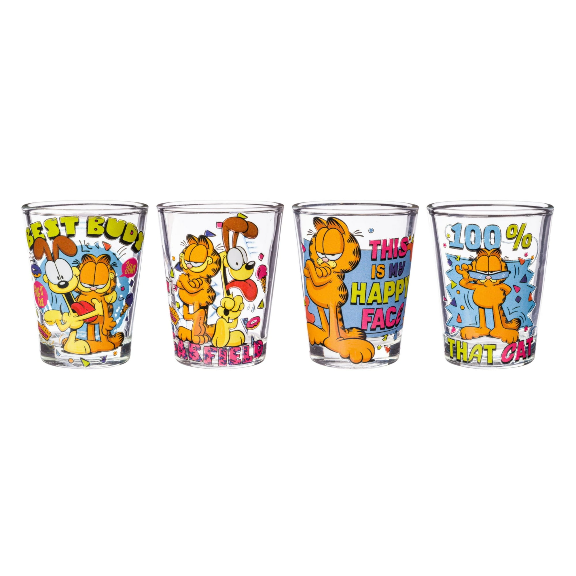 Set De Vasos Silver Buffalo Garfield Neon 90s, 4 Piezas, 45 Ml