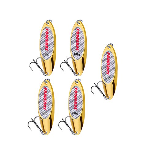 Ioensy - 5 Piezas Cucharas De Pesca Señuelos Metal Vertical Bass Cebos Y Señuelos Agua Dulce Oro 60G
