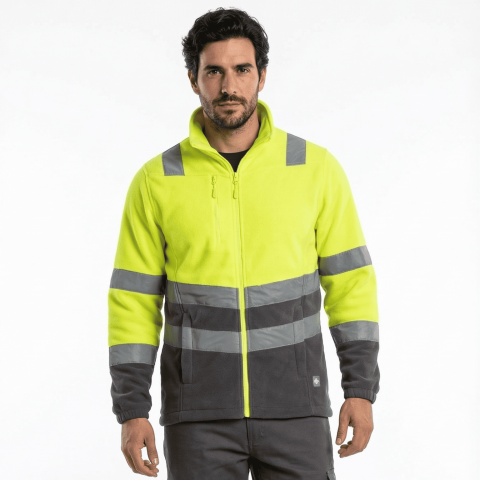 T-World - Micropolar Alta Visibilidad Bicolor Clase 2 Reflectante Hombre Amarillo