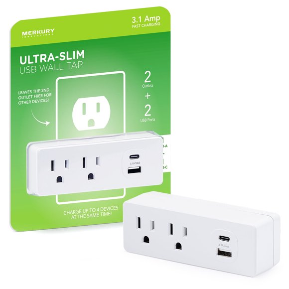 Adaptador de pared Merkury Innovations 2 AC 2 USB 3,1 A