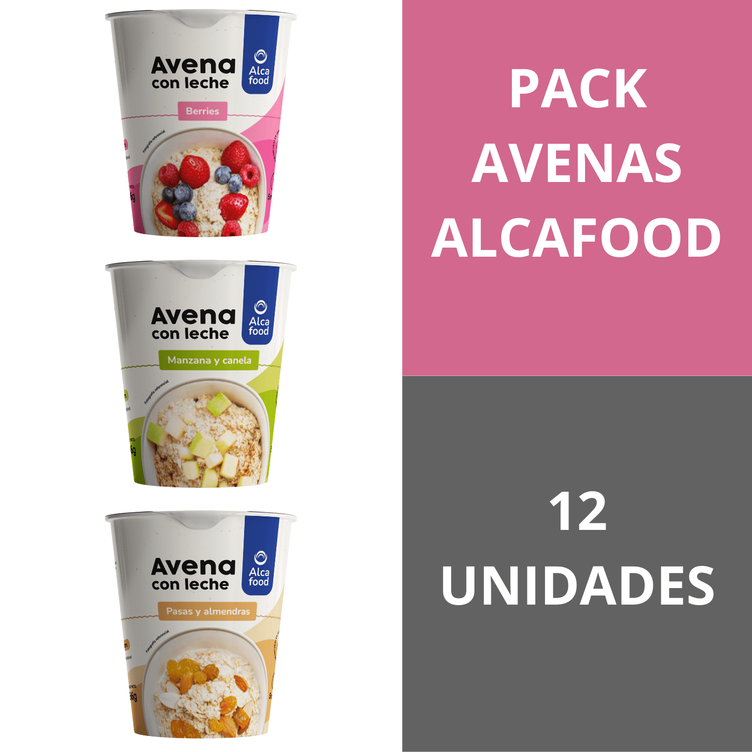 Alcafood - Pack Vasos Avena Sabores 12x 66 Gr