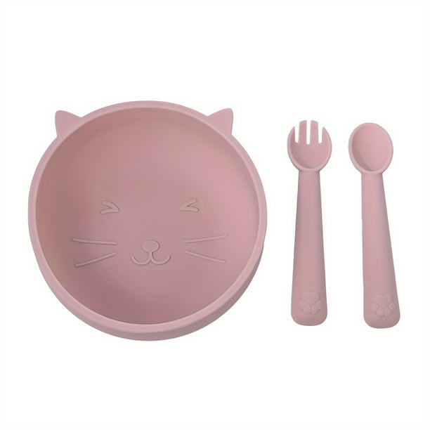3pcs Cat Design Baby Bowls With Suction + Spoon & Fork - BPA Free, Unbreakable Self-Feeding Utensils For Babies Learning To Eat - TYRY.HU