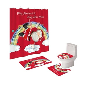 Teng Fei - Set 4 Piezas Cortina De Baño Y Alfombras Diseño Navideño Tf05