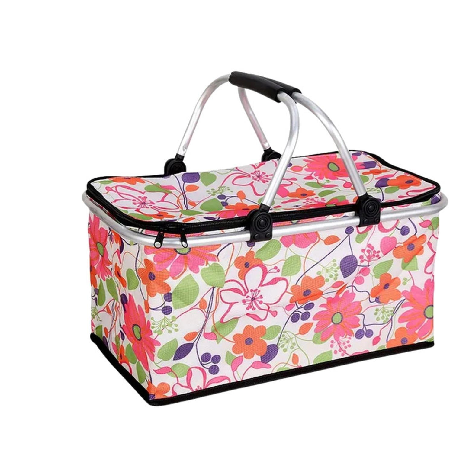 Auckland Outdoor - Bolso Termico Plegable Flores Rosa Cooler Canasta Picnic Multicolor