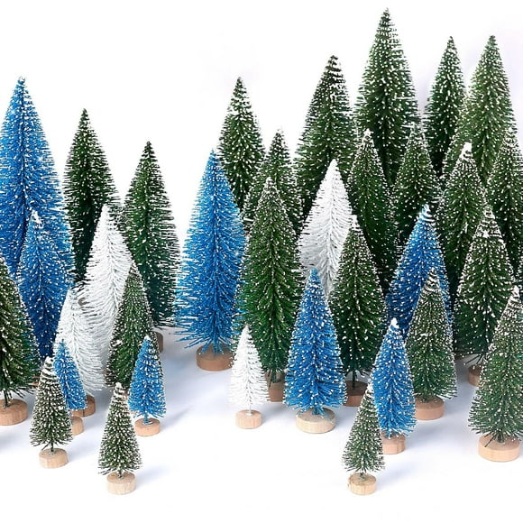 Árbol de Navidad Hatisan Mini artificial con base de madera, 30 unidades