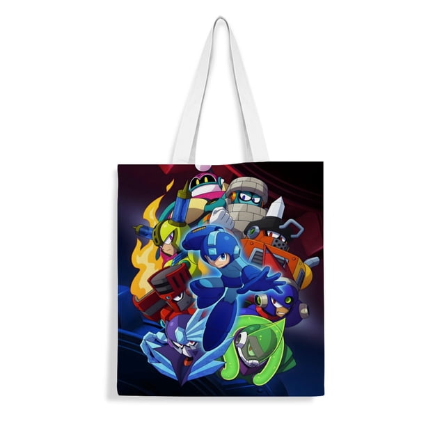 Mega Man / Megaman Bolso de tela con estampado de lienzo para mujer, bolsa de compras reutilizable y estética, con cremallera interior, regalo para mujer,40*45cm.
