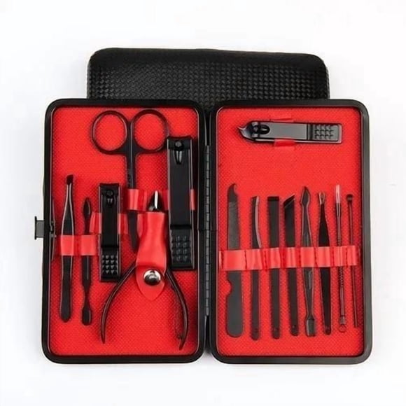 Set Manicura Alicate Pinzas Tijera Corta Uñas 15 Pzs Negro
