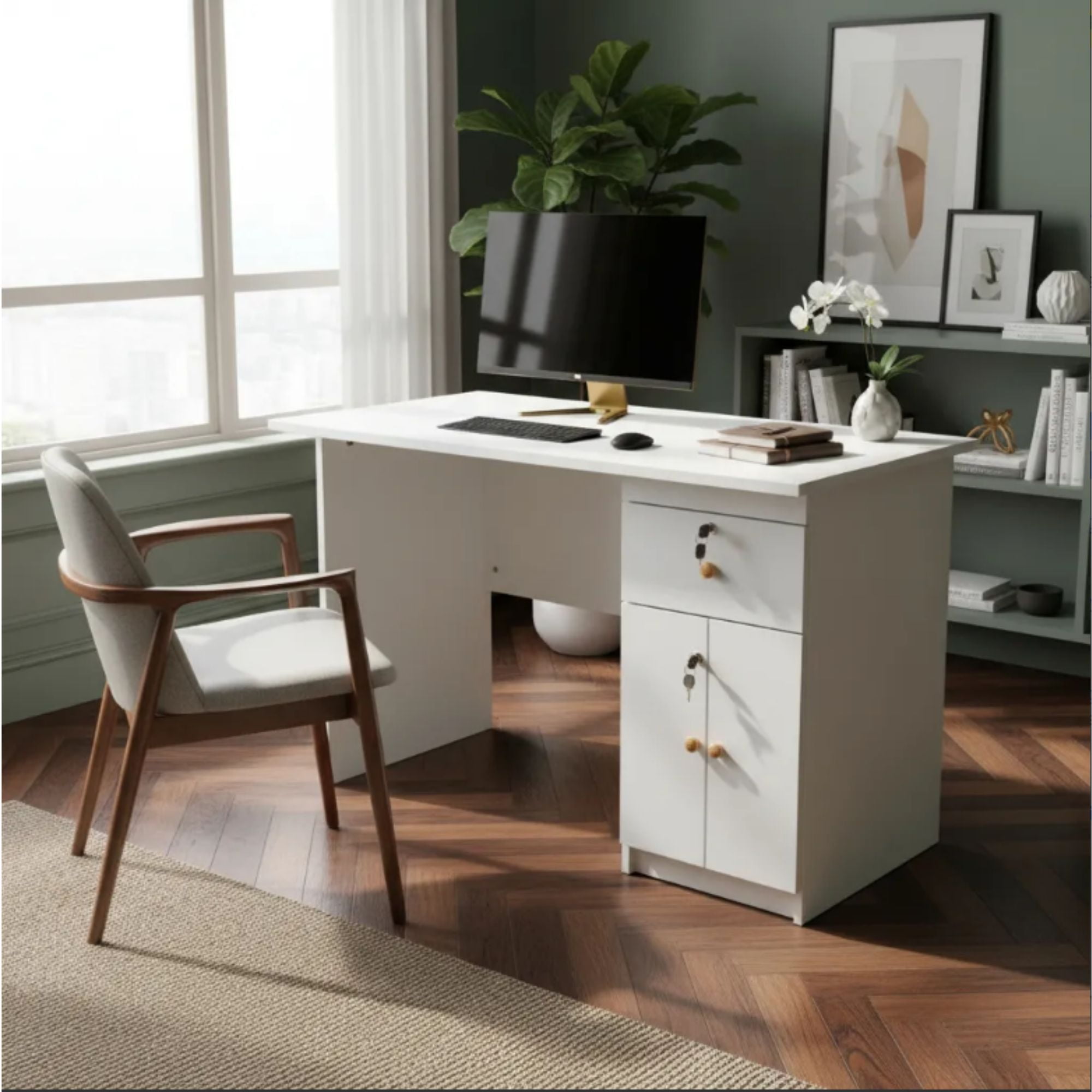 Velazio - Escritorio Ejecutivo Mont Blanc 120 Cm Con Cajones Bajo Llaves