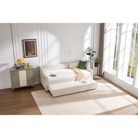 M&Ms - Twin Size Upholstered Daybed With Trundle,Usb Port ,Side Pockets,Velvet Daybed With Button On Back And Piping On Waved Shape Arms For Bedroom Guest Room