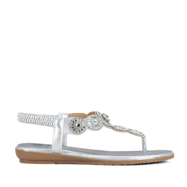Sandalia Plana Plateado Casual Js57 Mujer