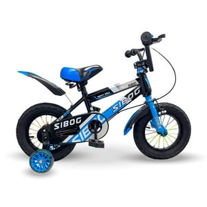 Sibog - Bicicleta Infantil Aro 12 Azul Con Ruedas De Apoyo Y Freno Delantero/Trasero