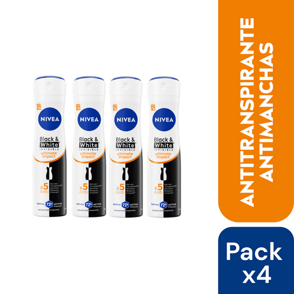 Pack 4 Desodorante NIVEA B&W Ultimate Impact Spray 150ml