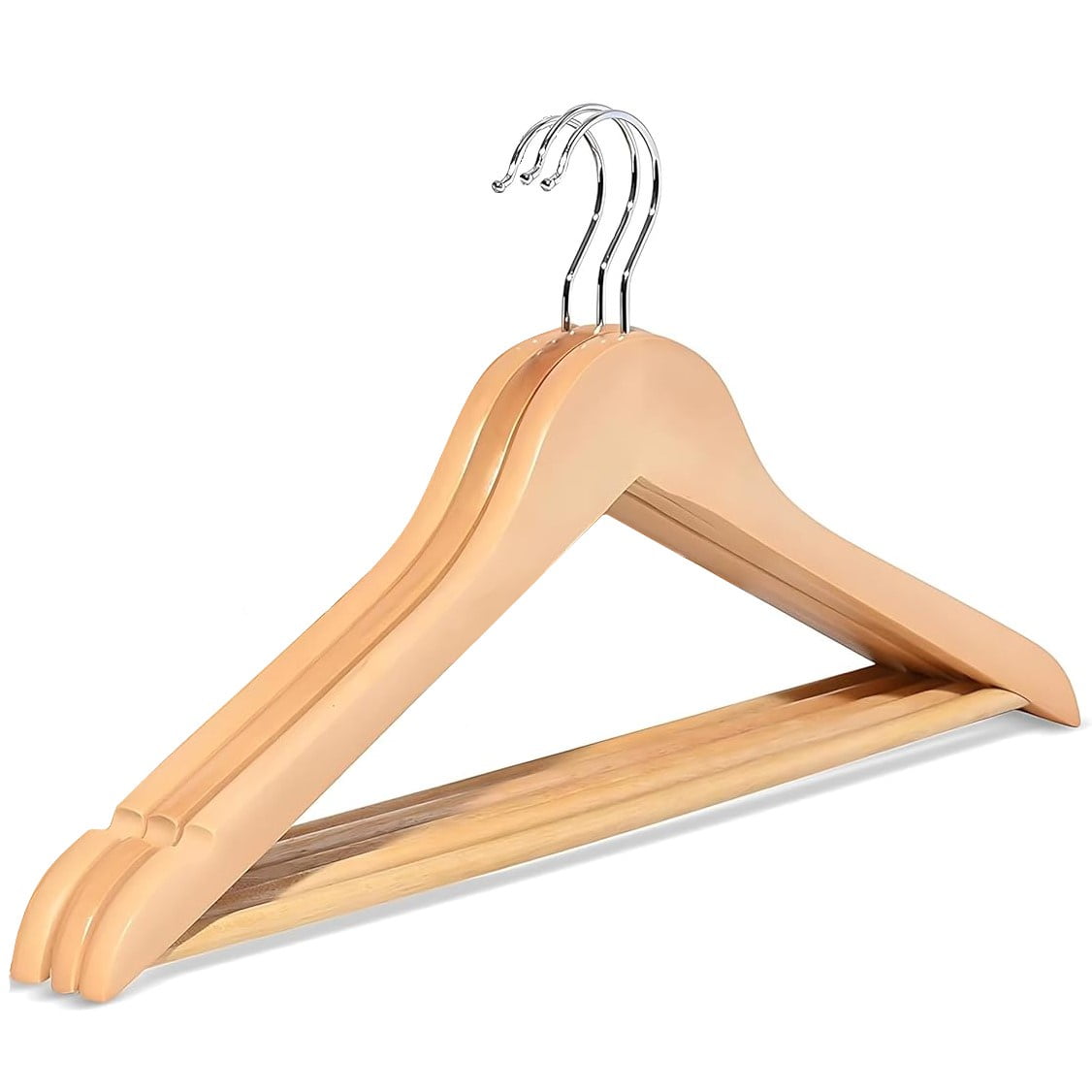 Colgadores De Ropa Set 3 Pcs Bambu Antideslizante Wakeshome Madera