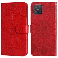 Funda Tipo Cartera Foxdock Para Oppo A92S , Diseño Girasol En Relieve, Cuero Pu, Cierre Magnético, Soporte Y Tarjetero
