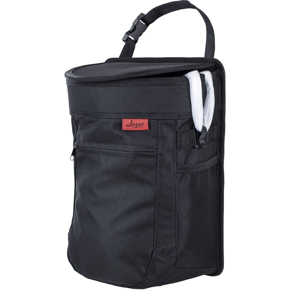 Bidón de basura para coche Lusso Gear, a prueba de derrames, 9,5 L, con tapa y forro, color negro