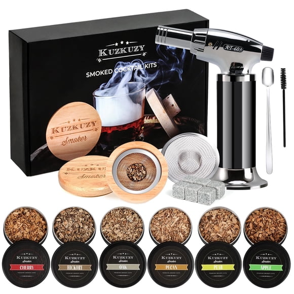 Kit para ahumar cócteles KUZKUZY con antorcha y astillas de madera de 6 sabores