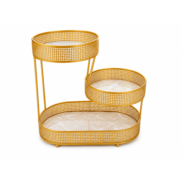 Organizador Dorado 3 Niveles con Base Tipo Mármol – Multiuso para Cosméticos, Joyas y Decoración
