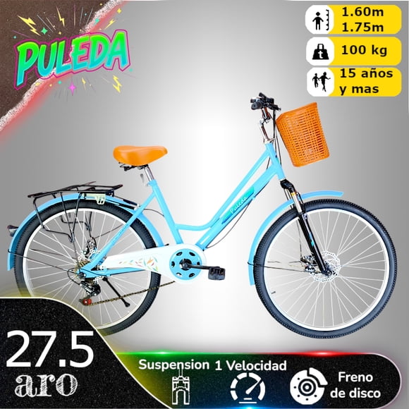 Bicicleta Aro 27.5 Puleda CELESTE de Paseo Con 7 Velocidades Y Freno Disco