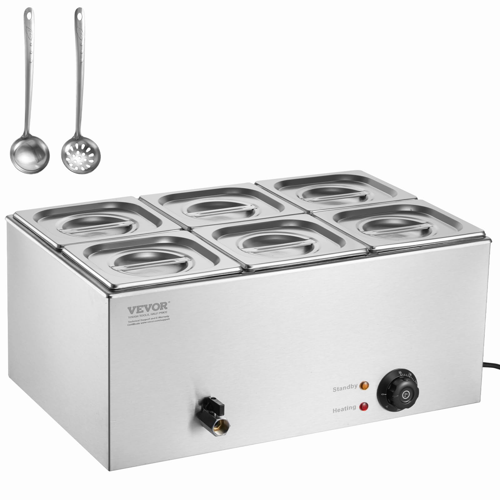 Mesa De Vapor Eléctrica Para Calentar Alimentos Vevor, 6 Sartenes, 24 Cuartos De Galón, 1200 W
