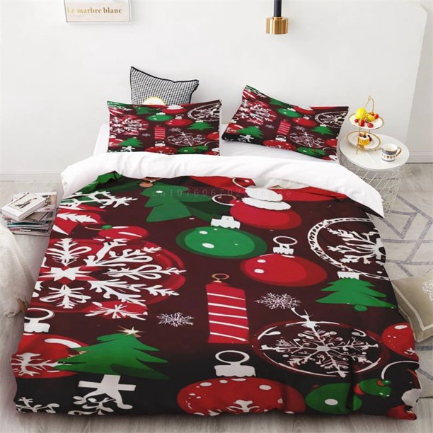 v2095 Bed Sheets Duvet Cover Christmas Snowflake Three Piece Set One Quilt Cover Two Pillowcases Single Double Bed Queen King Room Decoration 3-Piece Bedding Set (1 Duvet Cover + 2 Pillow Shams) Bed S