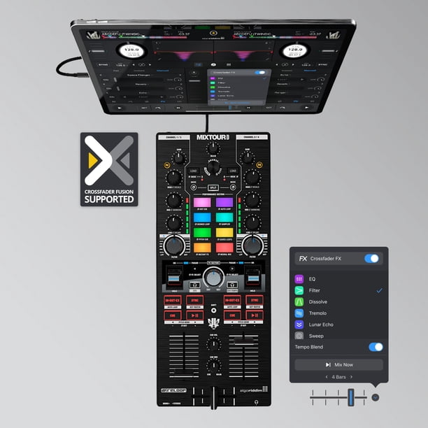 Controlador DJ Reloop Mixtour Pro de 4 decks con interfaz de audio