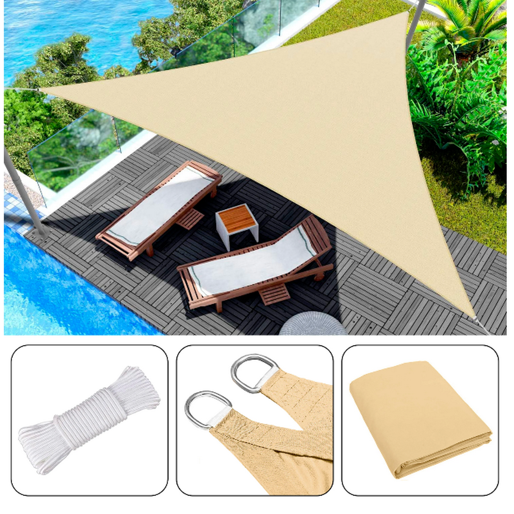 Mundo Shopping - Pack X3 Vela Sombra 5mx5m Toldos Malla Sombra Triangular