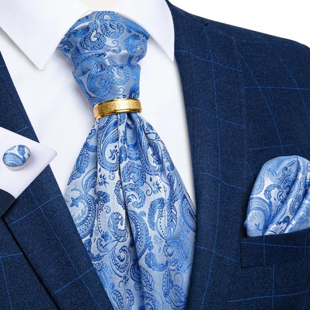 Corbata Gruesa Ascot, Anillo Dorado, Paño Y Colleras Hombres celeste Talla Única
