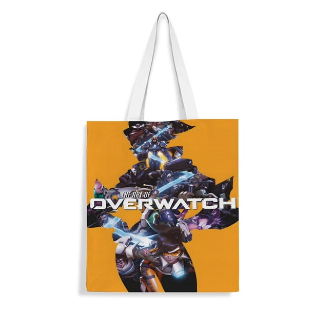 Overwatch Game Bolso de tela con estampado de lienzo para mujer, bolsa de compras reutilizable y estética, con cremallera interior, regalo para mujer,38*45cm.
