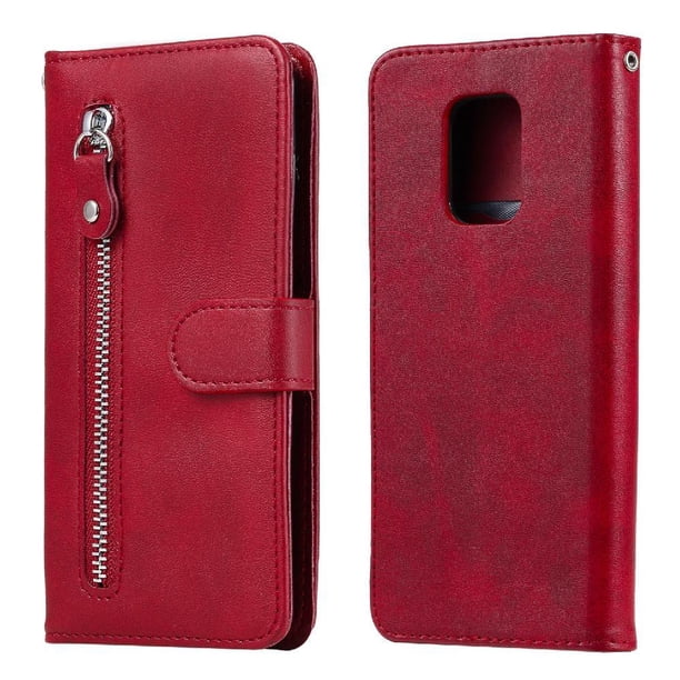 Funda con Cremallera para Xiaomi Redmi Note 9S, Carcasa Cartera de Cuero PU con Soporte y Tarjetero