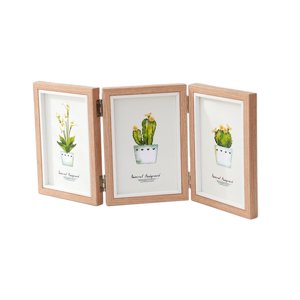 Magideal - Marco De Fotos Con Bisagras, Soporte De Madera De 4X6, Soporte Vertical Rústico Para Exhibición De Fotos, Collage De Fotos Familiares Para Sala De , Triple Pliegue Marrón