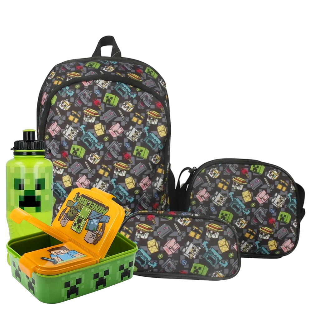 Pack Mochila Escolar Minecraft + Porta Sandwich + Botella