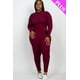 thumbnail image 1 of Saronite Conjunto de 2 Piezas de Top y Leggings de Manga Larga con Cuello Alto y Punto Acanalado Básico, Burdeos (Talla Grande para Mujer), 1 of 2