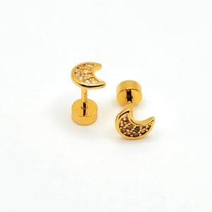 Tiana Joyas - Aro De Media Luna Con Circones Transparentes De Plata 925 Enchapados En Oro 18K