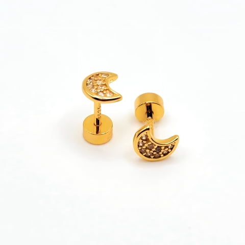 Tiana Joyas - Aro De Media Luna Con Circones Transparentes De Plata 925 Enchapados En Oro 18K